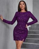 Sequin Multicolor Banquet Long Sleeve Women's Dress