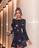 Sequin Multicolor Banquet Long Sleeve Women's Dress