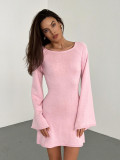 Long sleeved knitted backless sexy dress
