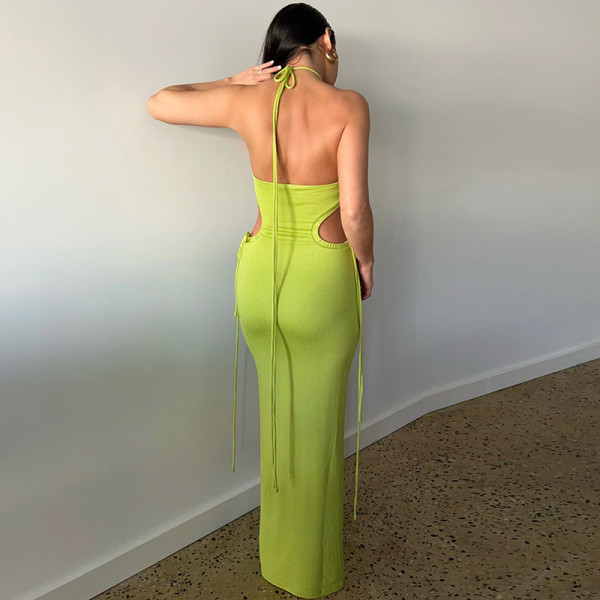 Lace up open back side cut out slim fitting dress
