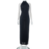 Sleeveless backless halter neck tie slim fitting long dress