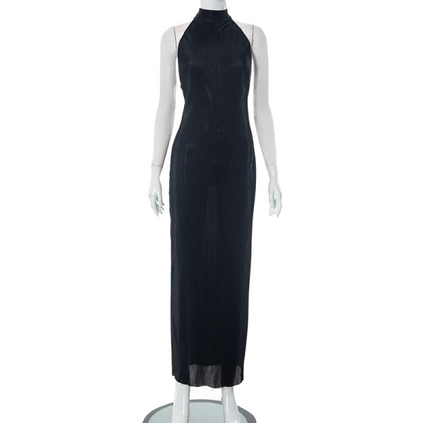 Sleeveless backless halter neck tie slim fitting long dress