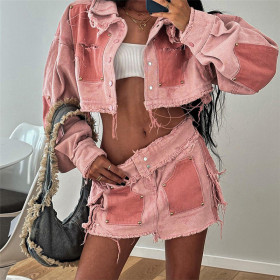 Spliced denim skirt