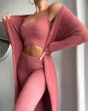 V-neck plush short vest and pants three piece set