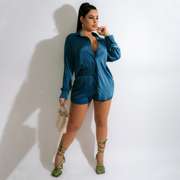 Solid color suit shirt collar two-piece set