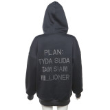 Hooded Letter Hot Diamond Street Trendy Loose Mid length Sweater