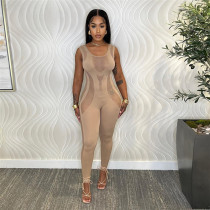 Sexy Hollow Knitted Hooked Flower Sleeveless High Waist Tight jumpsuit Sexy Hollow Knitted Hooked Flower Sleeveless High Waist Tight jumpsuit
