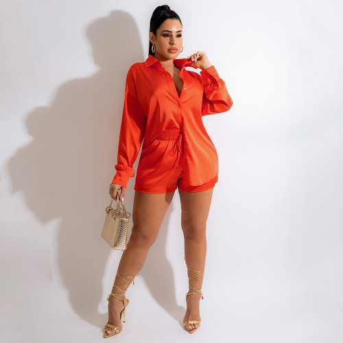 Solid color suit shirt collar two-piece set