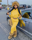 Fashion Thin Fleece Solid Sport Two Piece Set