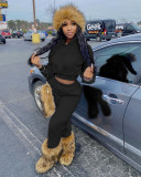 Fashion Thin Fleece Solid Sport Two Piece Set