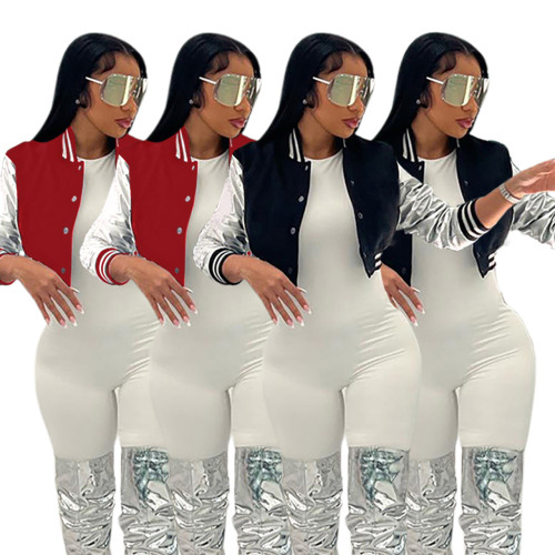 Sweater plush patchwork baseball jacket short jacket casual jacket