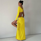 One Shoulder Short Open Navel T-shirt Slim Fit Split Half Skirt Set