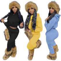 Fashion Thin Fleece Solid Sport Two Piece Set Fashion Thin Fleece Solid Sport Two Piece Set