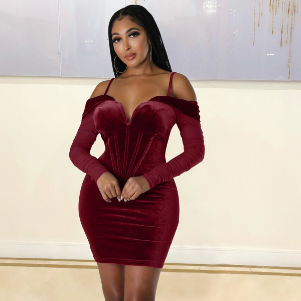 Sexy tight mesh long sleeved dress