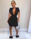 Multi color solid color large V-neck sexy dress