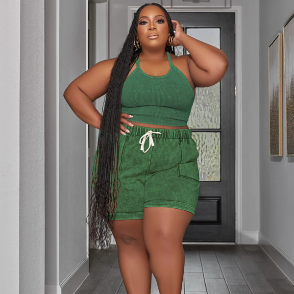 Large Two Piece Printed Casual Tank Top Shorts Set