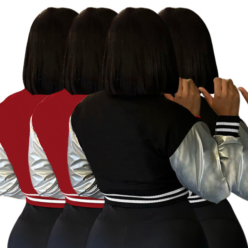 Sweater plush patchwork baseball jacket short jacket casual jacket