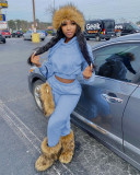 Fashion Thin Fleece Solid Sport Two Piece Set