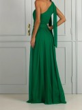Dress up in large size, dress with sloping shoulders, slim fitting dress, solid color long skirt