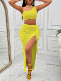 Solid color diagonal collar upper skirt split suit