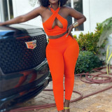Slim Fit Sleeveless Open Navel Tank Top Tight High Waist Casual Pants Set