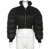 Slim fitting short standing collar street pat cotton jacket top