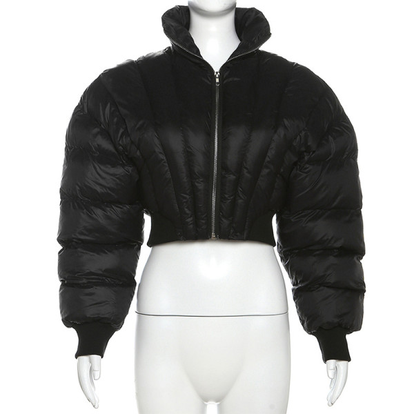 Slim fitting short standing collar street pat cotton jacket top