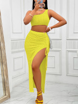 Solid color diagonal collar upper skirt split suit Solid color diagonal collar upper skirt split suit