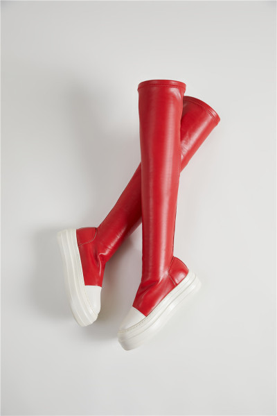 Thick sole elastic boots for women's oversized candy colored knee boots