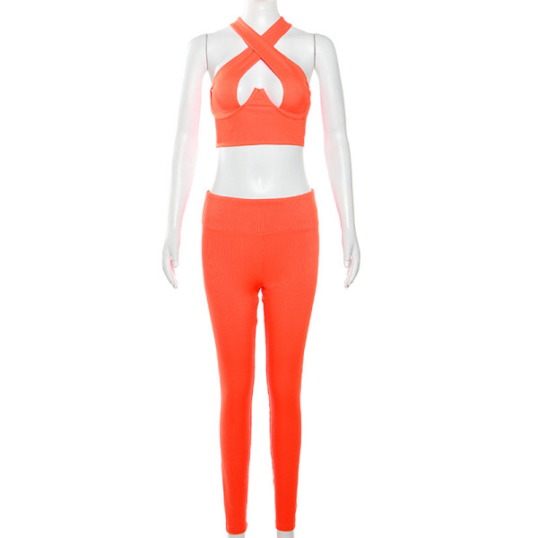 Slim Fit Sleeveless Open Navel Tank Top Tight High Waist Casual Pants Set