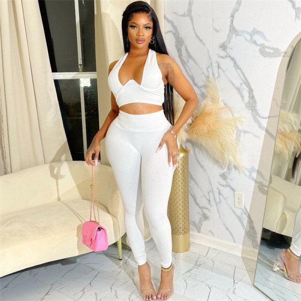 Slim Fit Sleeveless Open Navel Tank Top Tight High Waist Casual Pants Set