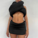 Cotton sleeveless exposed navel top with high waist and buttocks tight short skirt set