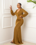 Long sleeved solid color women's dress