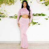 Hot Diamond Wrap Hip Tight Elastic Long Sleeve Fishtail Skirt Set