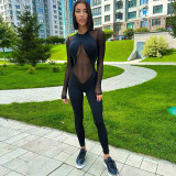 Mesh Spliced Slim Fit Jumpsuit