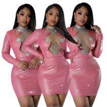 Mesh hot diamond patchwork nightclub style buttocks skirt