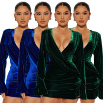 Velvet V-neck backless sexy buttocks wrapped evening dress