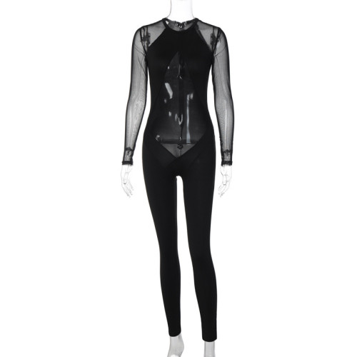 Mesh Spliced Slim Fit Jumpsuit