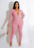 Thread zipper V-neck buttocks lifting slim sexy jumpsuit