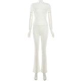 Slim Fit Short Sleeve Top High Waist Casual Pants Set