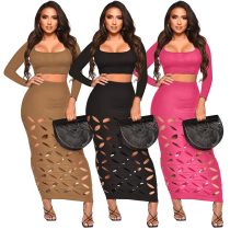 Thread Burnt Square Neck High Waist Slim Fit Hollow Sexy Two Piece Set Thread Burnt Square Neck High Waist Slim Fit Hollow Sexy Two Piece Set