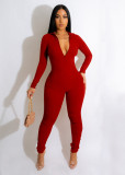 Thread zipper V-neck buttocks lifting slim sexy jumpsuit