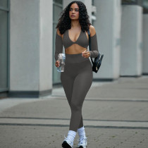 Long sleeved shawl wrapped chest pants three piece set Long sleeved shawl wrapped chest pants three piece set