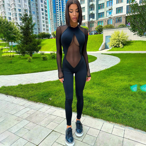 Mesh Spliced Slim Fit Jumpsuit