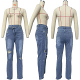 Women's personalized distressed diagonal zippered jeans