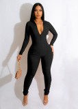 Thread zipper V-neck buttocks lifting slim sexy jumpsuit