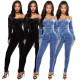Velvet Off Shoulder Chicken Eyes Strap Slim Fit Jumpsuit