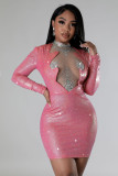 Mesh hot diamond patchwork nightclub style buttocks skirt