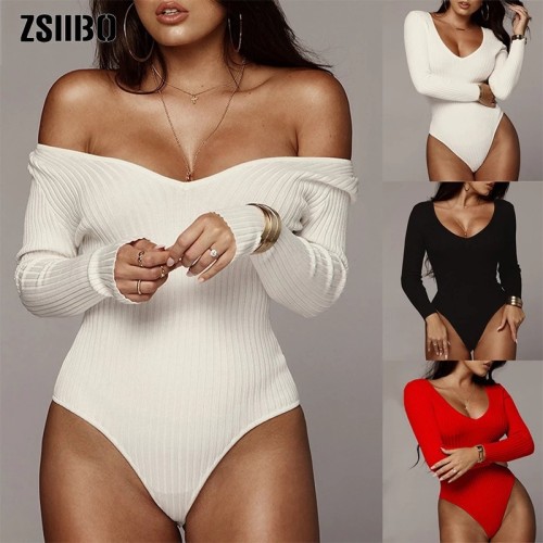 V-neck long sleeved pit stripe slimming bottom jumpsuit