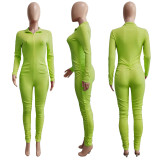 Thread zipper V-neck buttocks lifting slim sexy jumpsuit